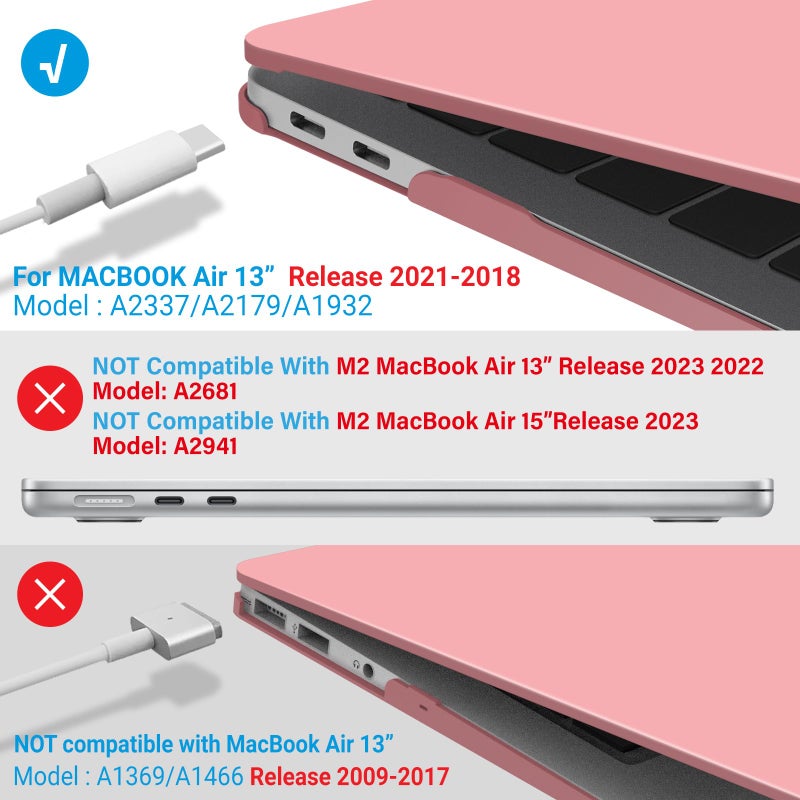 آي بينزر IBenzer متوافق مع حافظة MacBook Air 13 بوصة الجديدة 2022 2021 2020 M1 A2337 A2179 A1932 حافظة بلاستيكية صلبة مع غطاء لوحة مفاتيح لشاشة Mac Retina مع معرف اللمس، وردي MMA-T13PK+1A - Image 4
